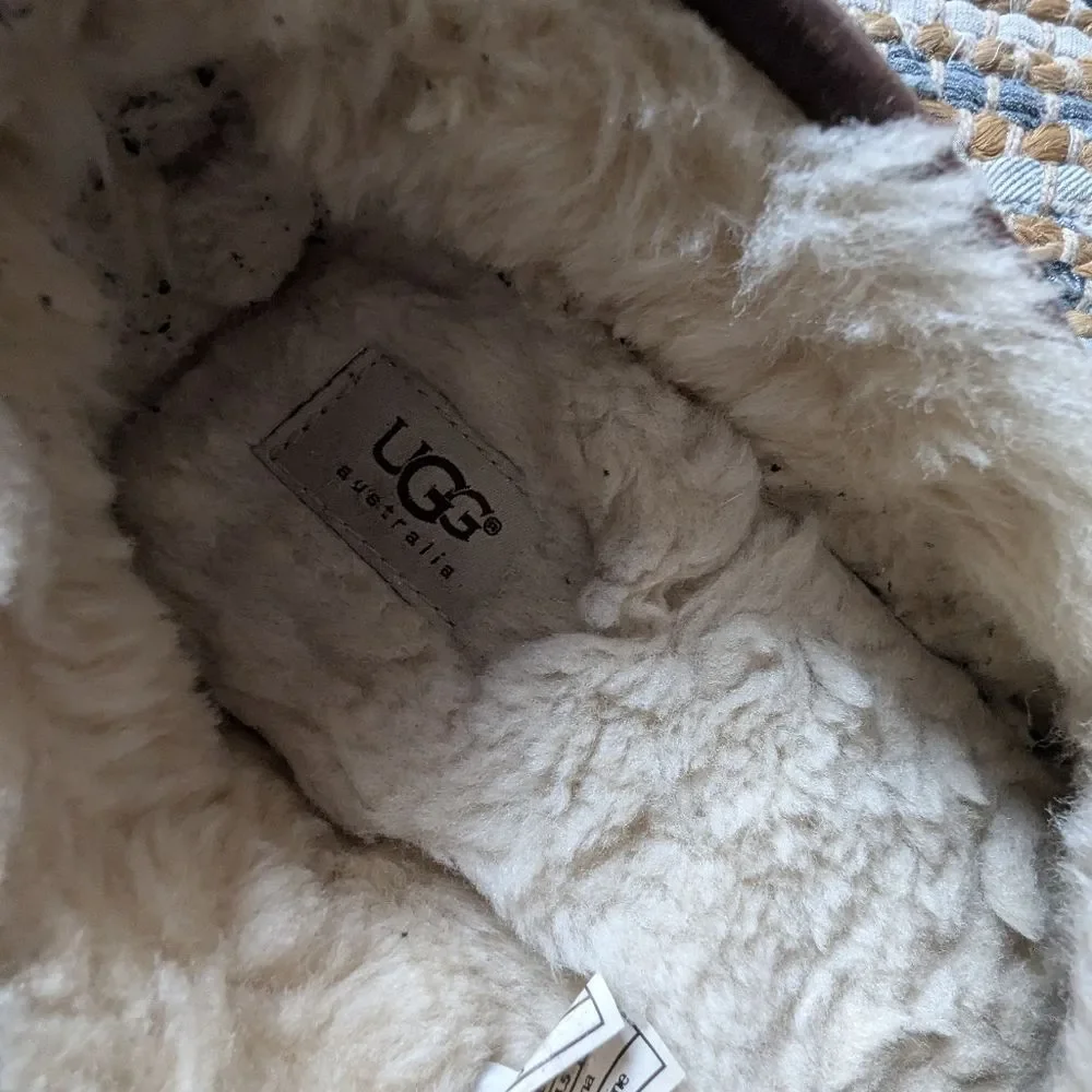 UGG Brown Leather Shearling Lined Loafers 11 Slippers Moccasin Sheepskin Warm Co